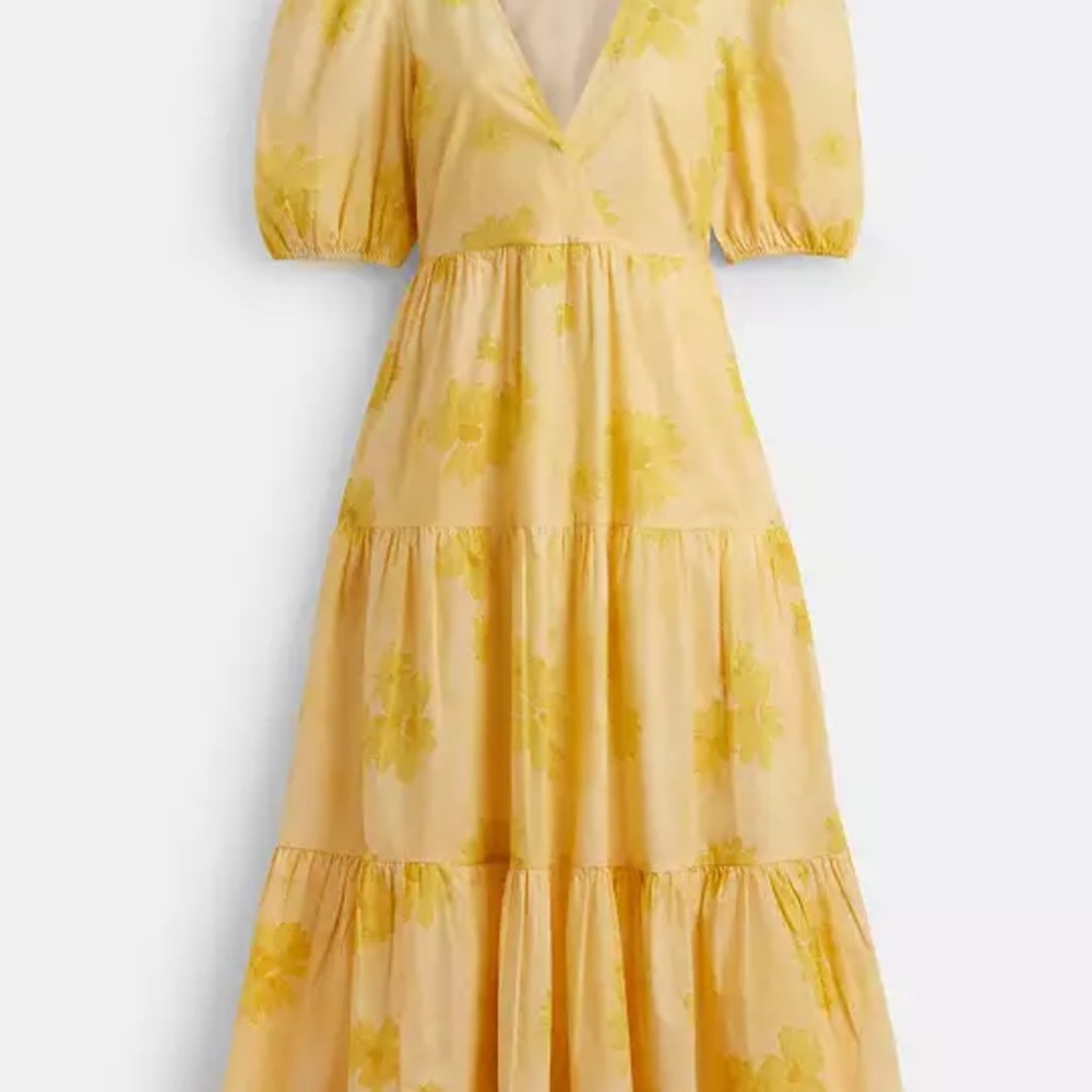 Coach Yellow Tiered Ruffled Midi Dress